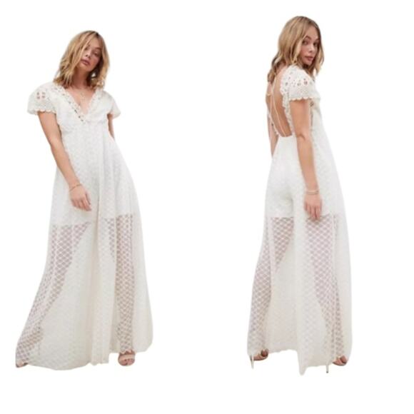 Free People Chleo Lace Crocheted Jumpsuit Sz XS - Picture 1 of 14